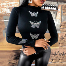 Load image into Gallery viewer, Women Casual Butterfly Studded Long Sleeve Blouse freeshipping - Tyche Ace
