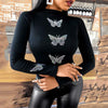 Women Casual Butterfly Studded Long Sleeve Blouse freeshipping - Tyche Ace