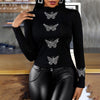 Women Casual Butterfly Studded Long Sleeve Blouse freeshipping - Tyche Ace