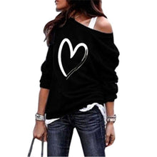 Load image into Gallery viewer, Women Casual Long Sleeve Off Shoulder Love Heart Printed Design Sweatshirt freeshipping - Tyche Ace

