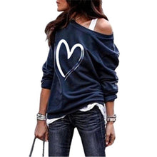 Load image into Gallery viewer, Women Casual Long Sleeve Off Shoulder Love Heart Printed Design Sweatshirt freeshipping - Tyche Ace
