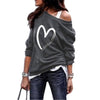Women Casual Long Sleeve Off Shoulder Love Heart Printed Design Sweatshirt freeshipping - Tyche Ace