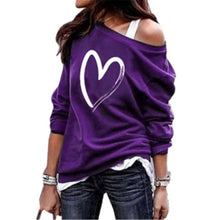 Load image into Gallery viewer, Women Casual Long Sleeve Off Shoulder Love Heart Printed Design Sweatshirt freeshipping - Tyche Ace
