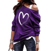 Women Casual Long Sleeve Off Shoulder Love Heart Printed Design Sweatshirt freeshipping - Tyche Ace