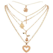 Load image into Gallery viewer, Women  Cross Heart, Triangle Pendant Multilayer Gold Necklace Set freeshipping - Tyche Ace
