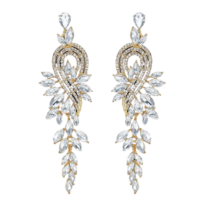 Women Crystal Leaves Long Drop Earrings freeshipping - Tyche Ace
