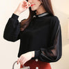 Women Elegant Chiffon Patchwork Hollow Out Stand Collar Blouse freeshipping - Tyche Ace