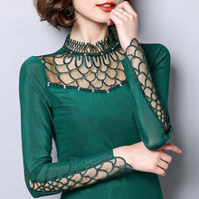 Load image into Gallery viewer, Women Elegant Slim Fit Hollow Cut out long sleeve Lace Mesh tops freeshipping - Tyche Ace
