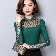 Load image into Gallery viewer, Women Elegant Slim Fit Hollow Cut out long sleeve Lace Mesh tops freeshipping - Tyche Ace
