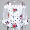 Women Elegant Stylish Casual Cold Shoulder Mesh Insert Dots Floral Print Blouse freeshipping - Tyche Ace
