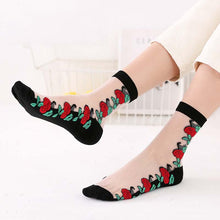 Load image into Gallery viewer, Women Embroidered Flowers Transparent Lace Mesh Socks freeshipping - Tyche Ace
