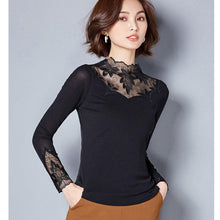 Load image into Gallery viewer, Women Embroidered Mesh Lace Turtleneck Collar Blouse freeshipping - Tyche Ace
