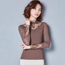 Load image into Gallery viewer, Women Embroidered Mesh Lace Turtleneck Collar Blouse freeshipping - Tyche Ace
