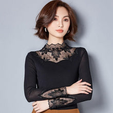 Load image into Gallery viewer, Women Embroidered Mesh Lace Turtleneck Collar Blouse freeshipping - Tyche Ace
