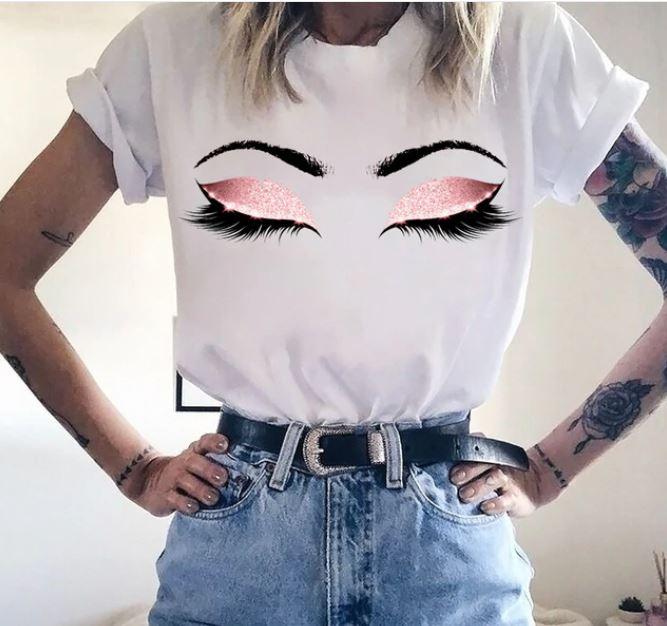 Women Eyelashes Print Art T Graphic Shirt freeshipping - Tyche Ace