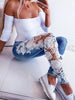 Women Floral Lace  Crochet Hollow-Out Pencil Skinny Jeans freeshipping - Tyche Ace