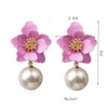 Women Flower Dangle Simulated Pearl Drop Earrings freeshipping - Tyche Ace