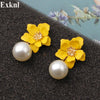 Women Flower Dangle Simulated Pearl Drop Earrings freeshipping - Tyche Ace