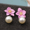 Women Flower Dangle Simulated Pearl Drop Earrings freeshipping - Tyche Ace