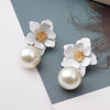 Women Flower Dangle Simulated Pearl Drop Earrings freeshipping - Tyche Ace