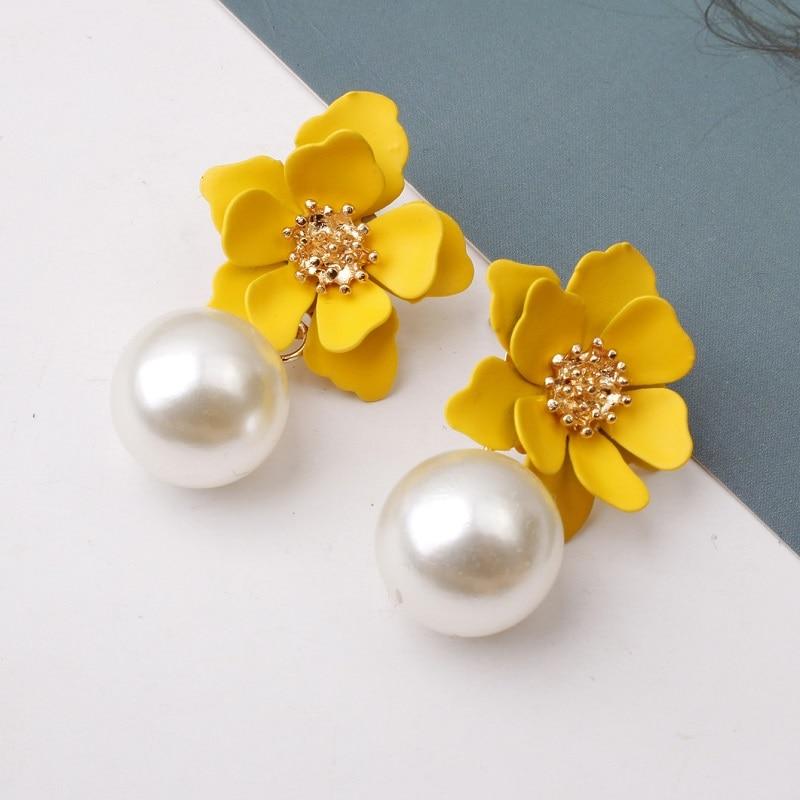 Women Flower Dangle Simulated Pearl Drop Earrings freeshipping - Tyche Ace