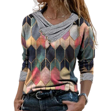 Load image into Gallery viewer, Women  Geometric Long Sleeve  V-Neck Casual Sweat Shirts freeshipping - Tyche Ace
