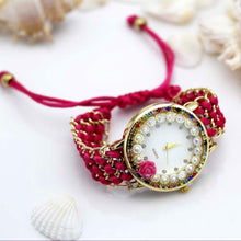 Load image into Gallery viewer, Women Hand-Knitted Fabric Rose Sparkly Rhinestone Wrist Watches freeshipping - Tyche Ace
