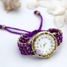 Load image into Gallery viewer, Women Hand-Knitted Fabric Rose Sparkly Rhinestone Wrist Watches freeshipping - Tyche Ace
