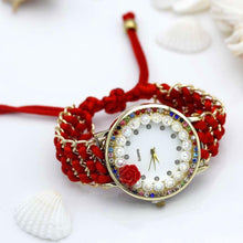 Load image into Gallery viewer, Women Hand-Knitted Fabric Rose Sparkly Rhinestone Wrist Watches freeshipping - Tyche Ace
