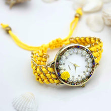 Load image into Gallery viewer, Women Hand-Knitted Fabric Rose Sparkly Rhinestone Wrist Watches freeshipping - Tyche Ace
