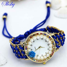 Load image into Gallery viewer, Women Hand-Knitted Fabric Rose Sparkly Rhinestone Wrist Watches freeshipping - Tyche Ace
