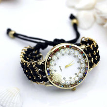 Load image into Gallery viewer, Women Hand-Knitted Fabric Rose Sparkly Rhinestone Wrist Watches freeshipping - Tyche Ace
