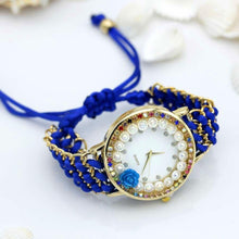 Load image into Gallery viewer, Women Hand-Knitted Fabric Rose Sparkly Rhinestone Wrist Watches freeshipping - Tyche Ace
