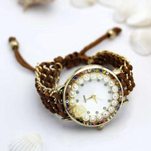 Load image into Gallery viewer, Women Hand-Knitted Fabric Rose Sparkly Rhinestone Wrist Watches freeshipping - Tyche Ace
