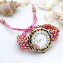 Load image into Gallery viewer, Women Hand-Knitted Fabric Rose Sparkly Rhinestone Wrist Watches freeshipping - Tyche Ace
