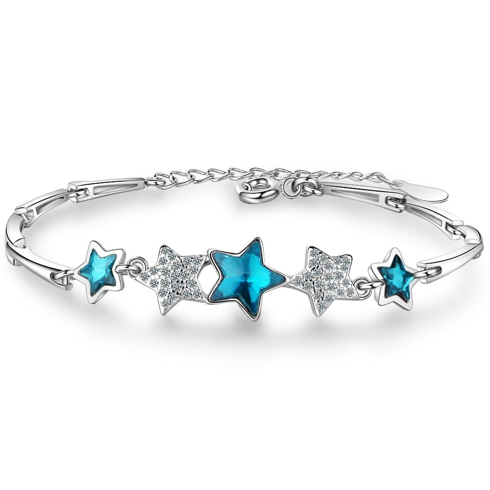 Handmade Sterling Silver Blue Pentagonal Star Charm Bracelets For Women freeshipping - Tyche Ace