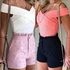 Women High Waist Button Ruffled Beaded Summer Shorts freeshipping - Tyche Ace