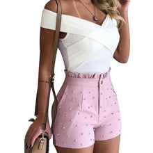 Load image into Gallery viewer, Women High Waist Button Ruffled Beaded Summer Shorts freeshipping - Tyche Ace
