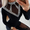 Women Hollow Out Rhinestone Long Sleeve Slim Fit Tops freeshipping - Tyche Ace