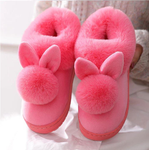 Women Indoor Warm Winter Cotton Rabbit Ear Plush Slippers freeshipping - Tyche Ace