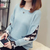 Women Knitted Hollow Out Mesh Patchwork Long Sleeve Casual Sweatshirt freeshipping - Tyche Ace