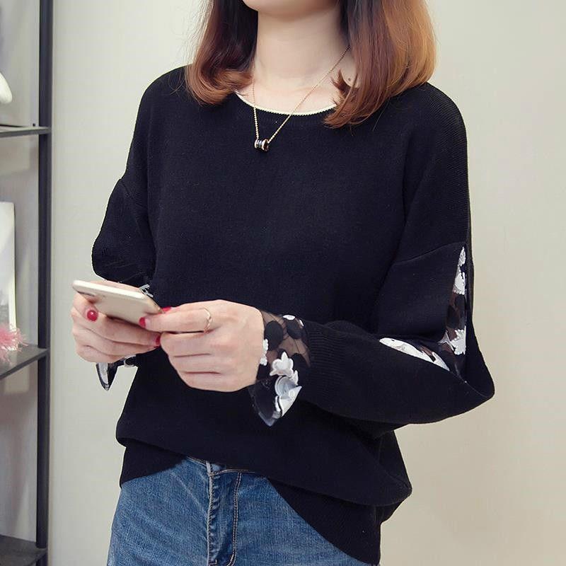 Women Knitted Hollow Out Mesh Patchwork Long Sleeve Casual Sweatshirt freeshipping - Tyche Ace