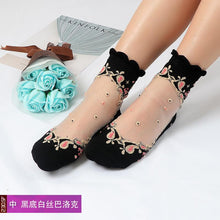 Load image into Gallery viewer, Women Lace Soft  Sheer Silk Elastic Mesh Knit Frill Trim Socks freeshipping - Tyche Ace
