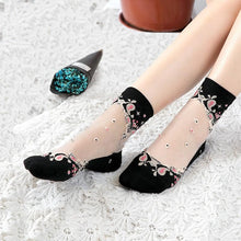 Load image into Gallery viewer, Women Lace Soft  Sheer Silk Elastic Mesh Knit Frill Trim Socks freeshipping - Tyche Ace

