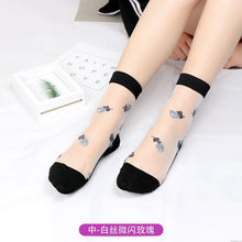 Load image into Gallery viewer, Women Lace Soft  Sheer Silk Elastic Mesh Knit Frill Trim Socks freeshipping - Tyche Ace
