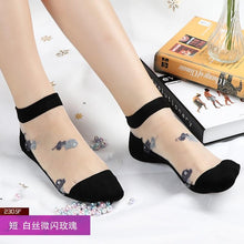 Load image into Gallery viewer, Women Lace Soft  Sheer Silk Elastic Mesh Knit Frill Trim Socks freeshipping - Tyche Ace
