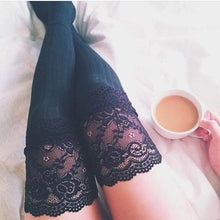 Load image into Gallery viewer, Women Lace Trim Thigh High Cable Knit Long Over Knee Warm Stockings freeshipping - Tyche Ace
