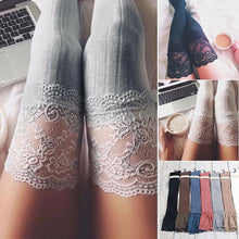 Load image into Gallery viewer, Women Lace Trim Thigh High Cable Knit Long Over Knee Warm Stockings freeshipping - Tyche Ace
