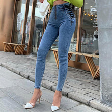 Load image into Gallery viewer, Women Lace Up High Waist Stretch Washed Design Slim Skinny Denim Jeans freeshipping - Tyche Ace
