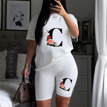 Load image into Gallery viewer, Women Letter Print Design Short Sleeve T Shirts and Shorts  Casual Joggers Set freeshipping - Tyche Ace
